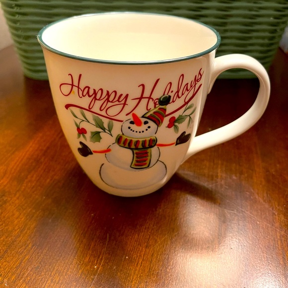 Winterberry by Pfaltzgraff 4 1/2 inches Snowman Mug Green Trim - Picture 2 of 5